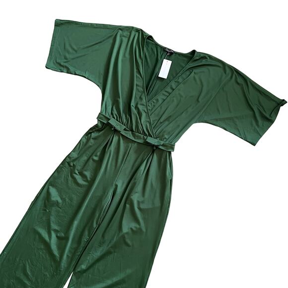 Baltic Born Dress Day Jumpsuit Large Green V-Neck Jersey Wide Leg Holiday Ruffle - Picture 3 of 12